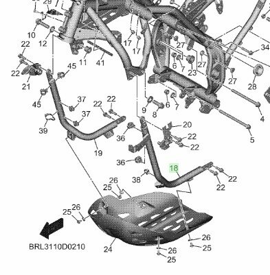 Tenere 700 Onderste Framebuis Links