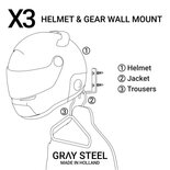 Gray steel X3 helmet & gear wall mount Matt Black
